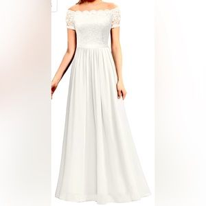 DRESSYSTAR Women's Off Shoulder/Lace Top & Sheer to Floor Cocktail Dress/Size:SM